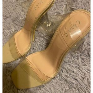 Glass effect open toe heels